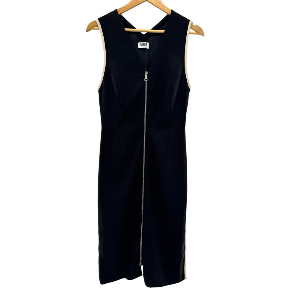 Sonia by Sonia Rykiel Full Double Zipper Black Tank Midi Dress 38 Medium Classic